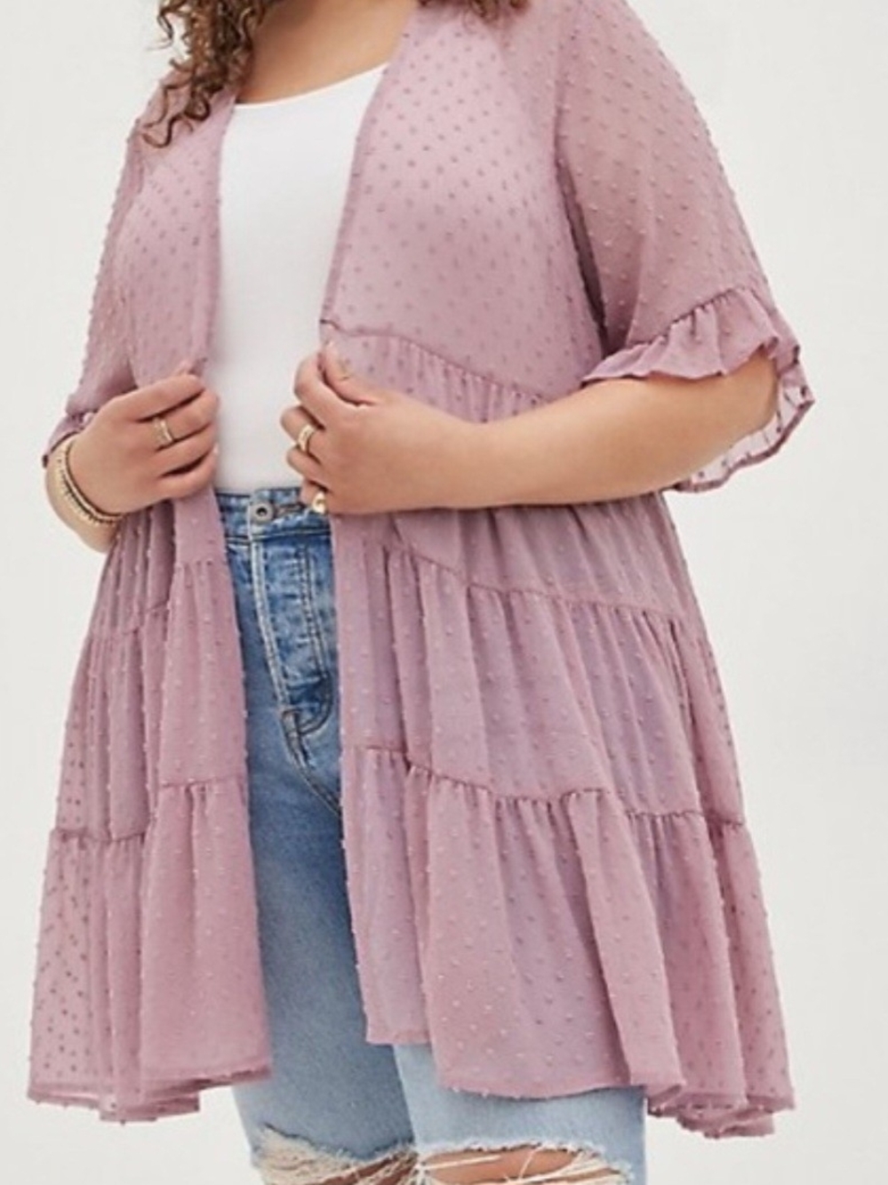 torrid Size 1 Mauve Swiss Dot Lightweight Kimono